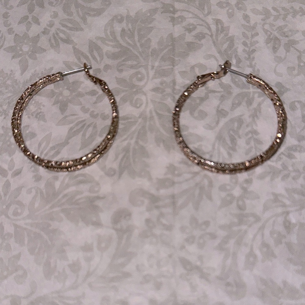 Earrings Gold Twisted Hoops with Dimensional Texture 1.5” light weight